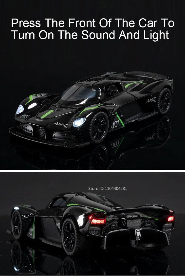 1:32 Valkyrie Vulcan Alloy Sports Car Model Toy Diecast Metal Door Opened Sound Light Pull Back Miniature Car Boy Christmas Gift