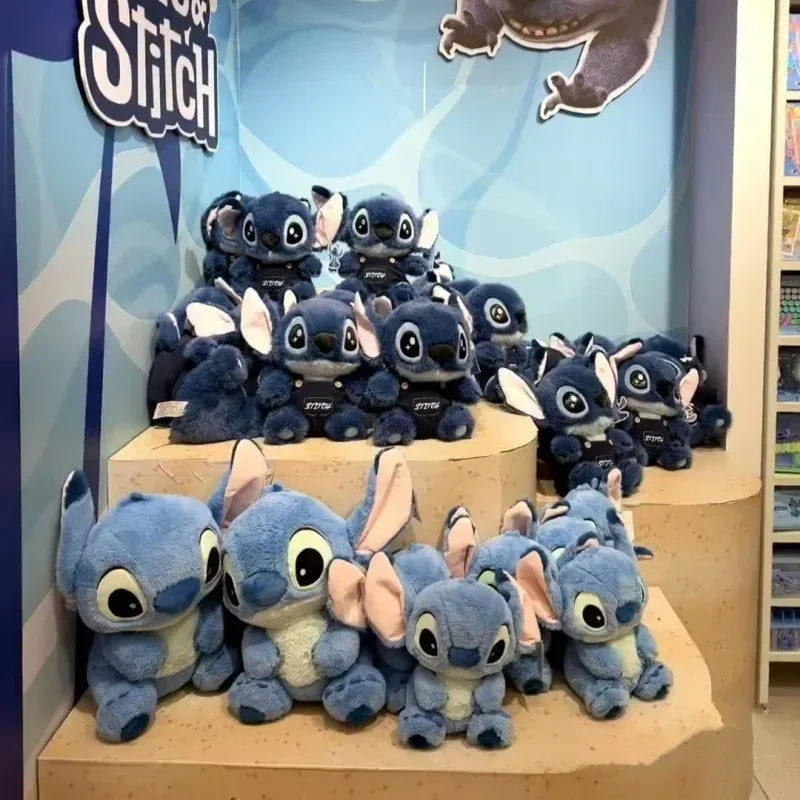 Disney Stitch Plush Doll Cute Anime Stuffed Toy with Overalls Birthday Gift for Boys Girls Home Room Decoration Accessories