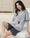 2-Pcs Women’s Cotton Pajama Set – Breathable Short Sleeve Summer Sleepwear with Cute Prints