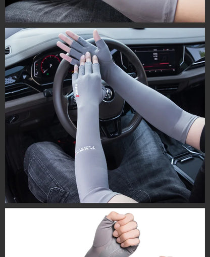 Sun Protection Gloves Arm Sleeves Summer Ice Silk Sleeves Driving and Riding Non-slip Fishing Ice Sleeves Half-finger Gloves