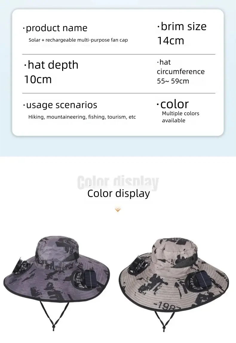 Wide Brim Solar Fan Hat With Dual Fans And USB Charging