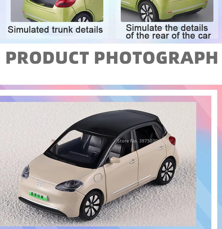 1/32 New Energy Electric Car Model Toy Wuling Binguo Alloy Diecast Vehicles with Sound Light Collection Toys