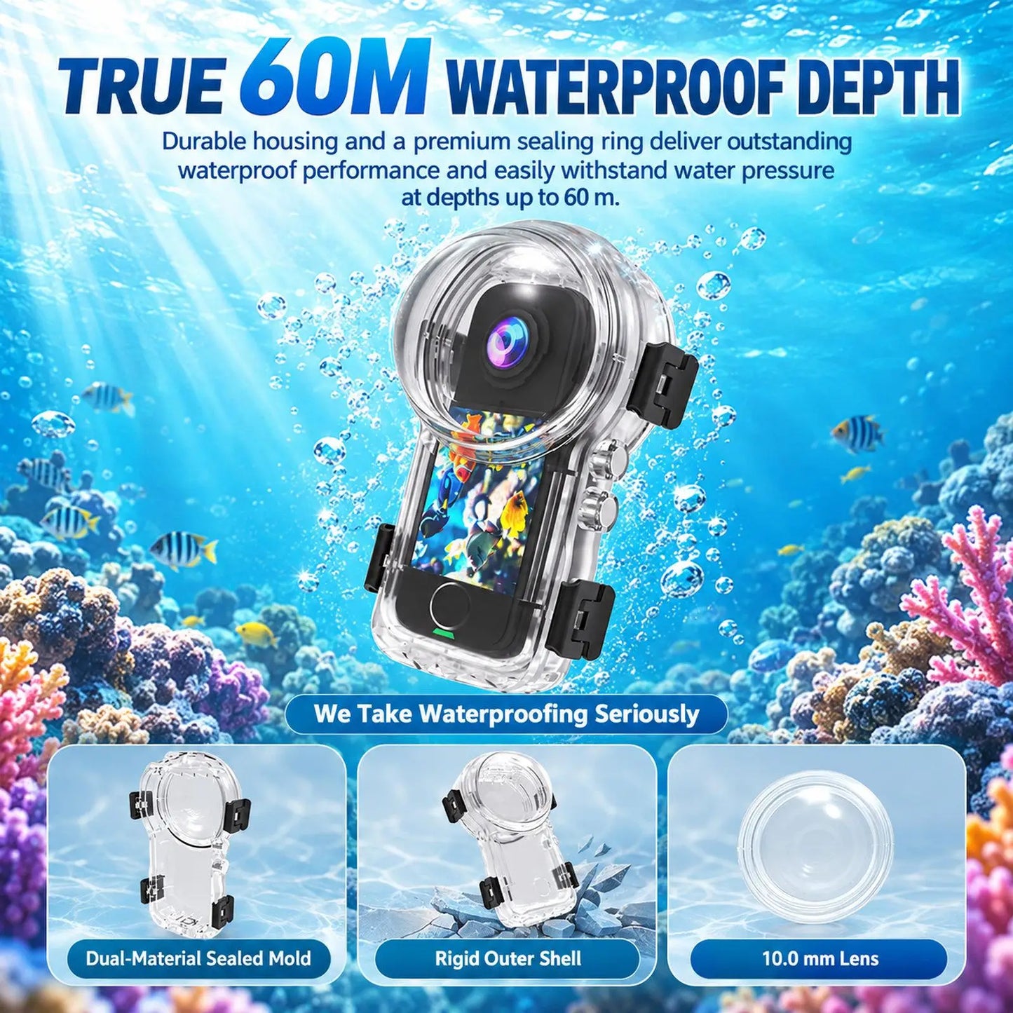 60 Metre Invisible Waterproof Diving Case for Insta360 X4 Air