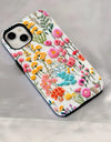 Wildflower Boho Embroidery Effect Flower Case for iPhone 16 15 Pro Max 14 Plus Protective 2 in 1 Double Deck Cover