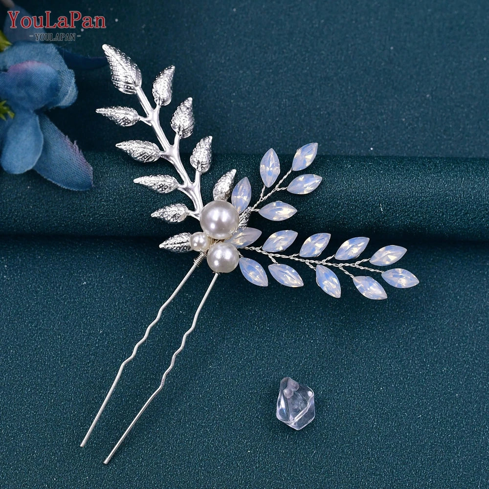 U Shape Hair Pins Alloy Leaf Bridal Hair Clip Wedding Hair Accessories