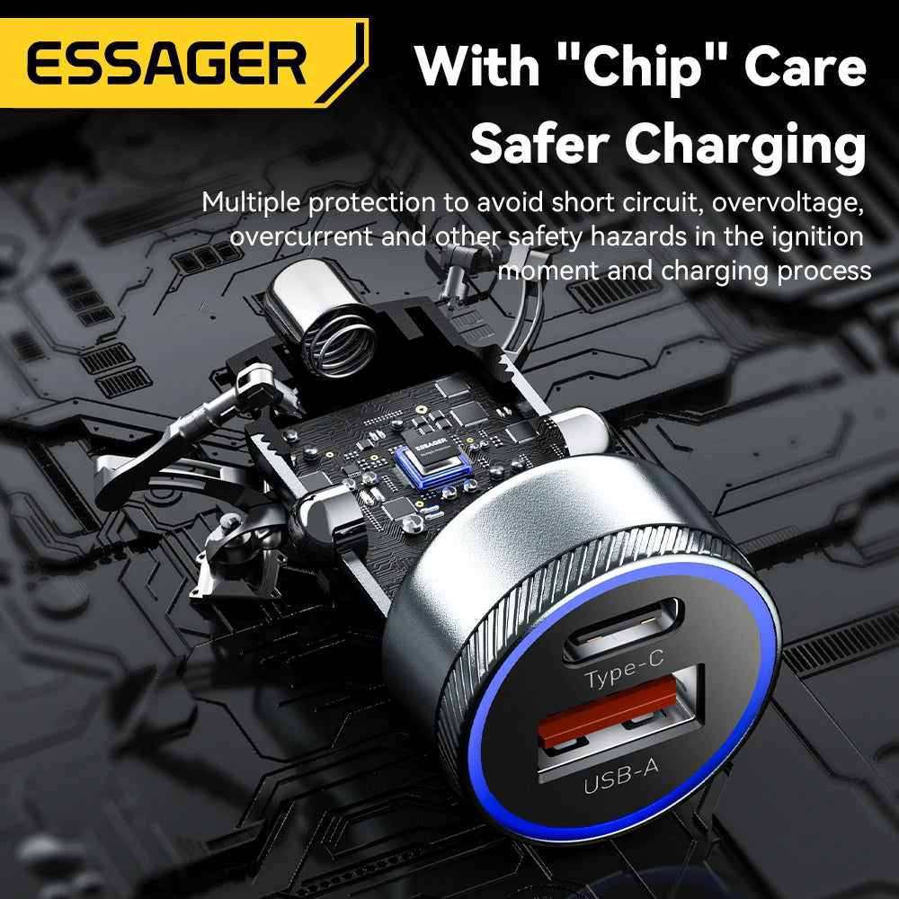 54W USB C Car Charger PD 3.0 QC 3.0 Fast Charging Dual Port 5A Type C USB Car Charger