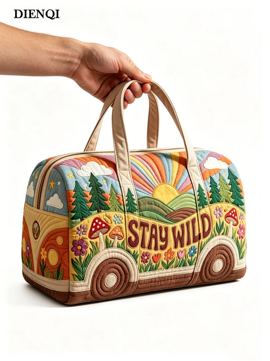 Boho Quilted Travel Duffle Bag Large Capacity 3D Pattern Weekender Tote