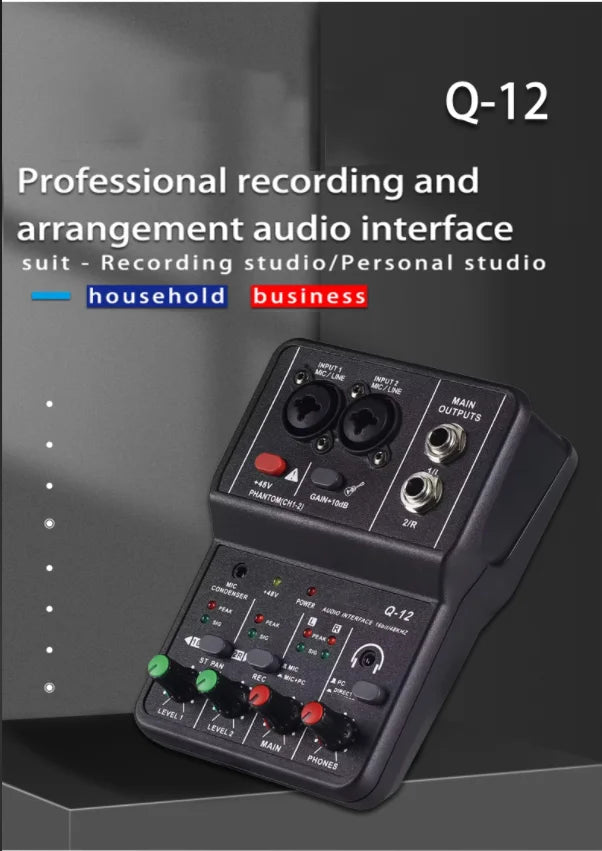 2 Channel USB Audio Interface Mixer With 48V Phantom Power For Recording Studio