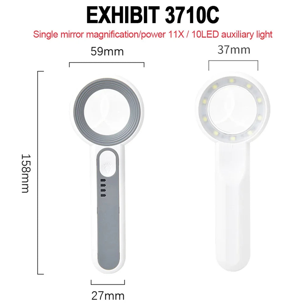 Rechargeable LED Magnifier 5X–12X Handheld with 3 Light Modes