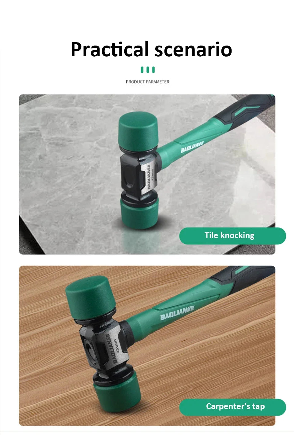 Rubber Hammer Transformable Multifunctional High Resilience Rubber Hammer Anti-vibration and Non-slip Professional Work Tools