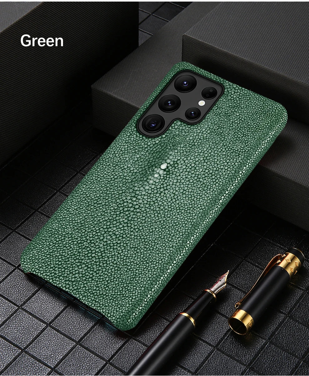 Luxury Genuine Stingray Leather Case for Samsung Galaxy S26 / S26 Ultra / S25 / S25 Plus / S24 / S23 5G – Magnetic Anti-Scratch Back Cover