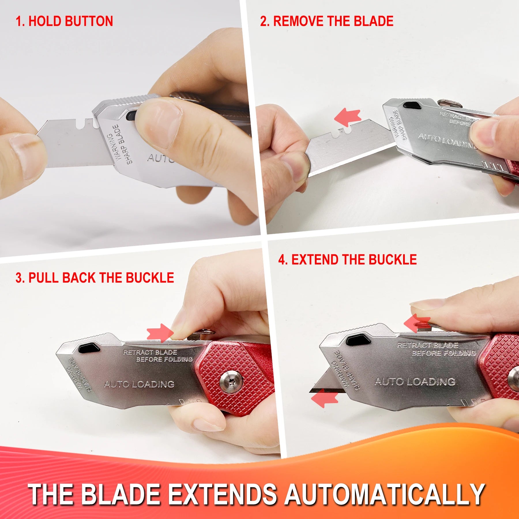 Folding Utility Knife Quick Change Box Cutter Blades, Extra 5 Blades Included, Box Knife for Cartons, Cardboard and Boxes