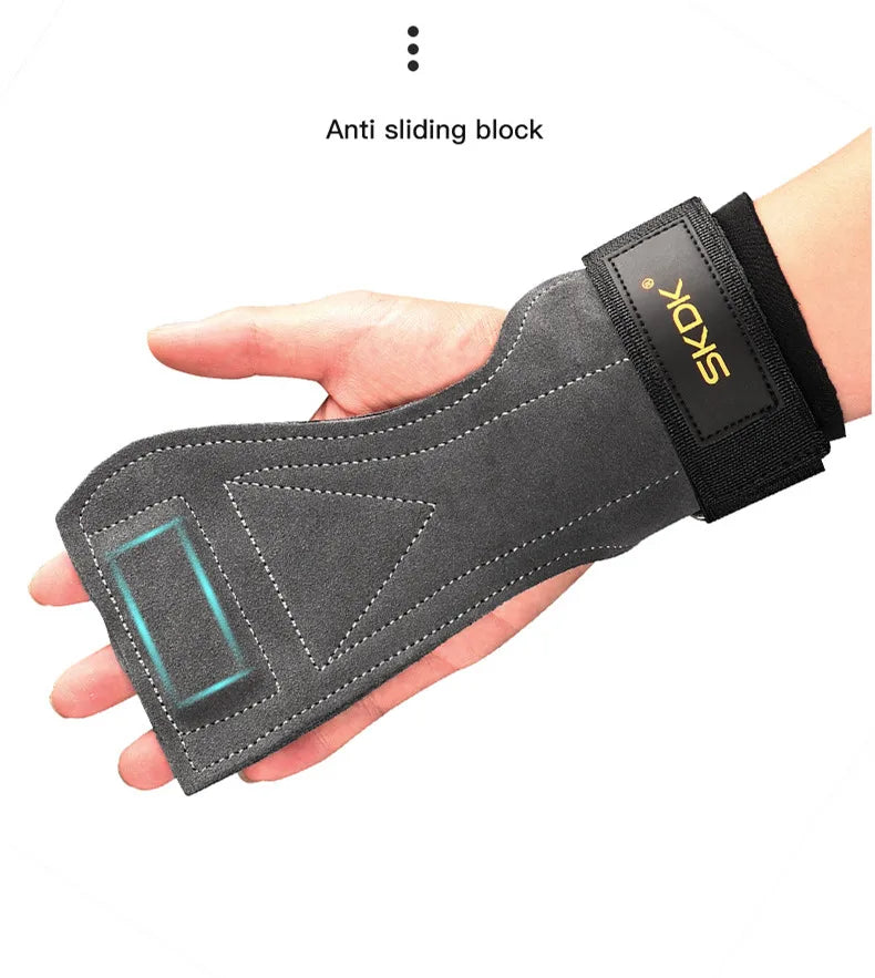 Cowhide Gym Gloves Grips Anti-Skid Weight Power Belt Lifting Pads Deadlift Belt Workout Crossfit Fitness Gloves Palm Protection