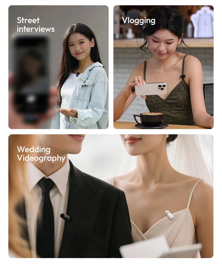 Wireless Lavalier Microphone Dual Mic Plug & Play for iPhone Android Live Recording