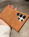Luxury Leather Magnetic For MagSafe Wireless Charging Phone Case For Samsung S23 S24 S25 Ultra Lambskin Solid Color Hard Cover