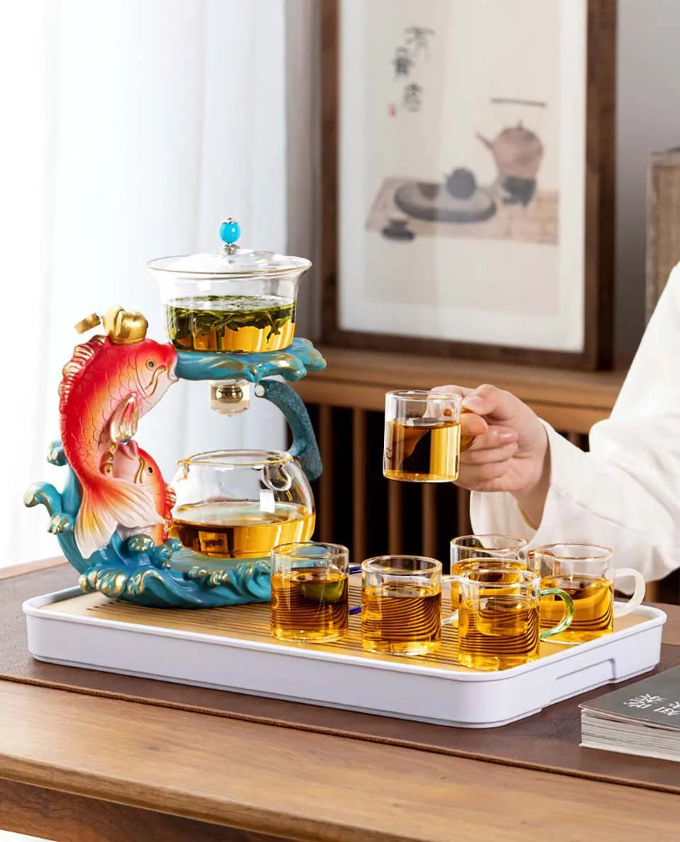 Fish Magnetic Teapot Glass Lazy Automatic Tea Making Household Pu'er Oolong Tea Set Infuser Drinking