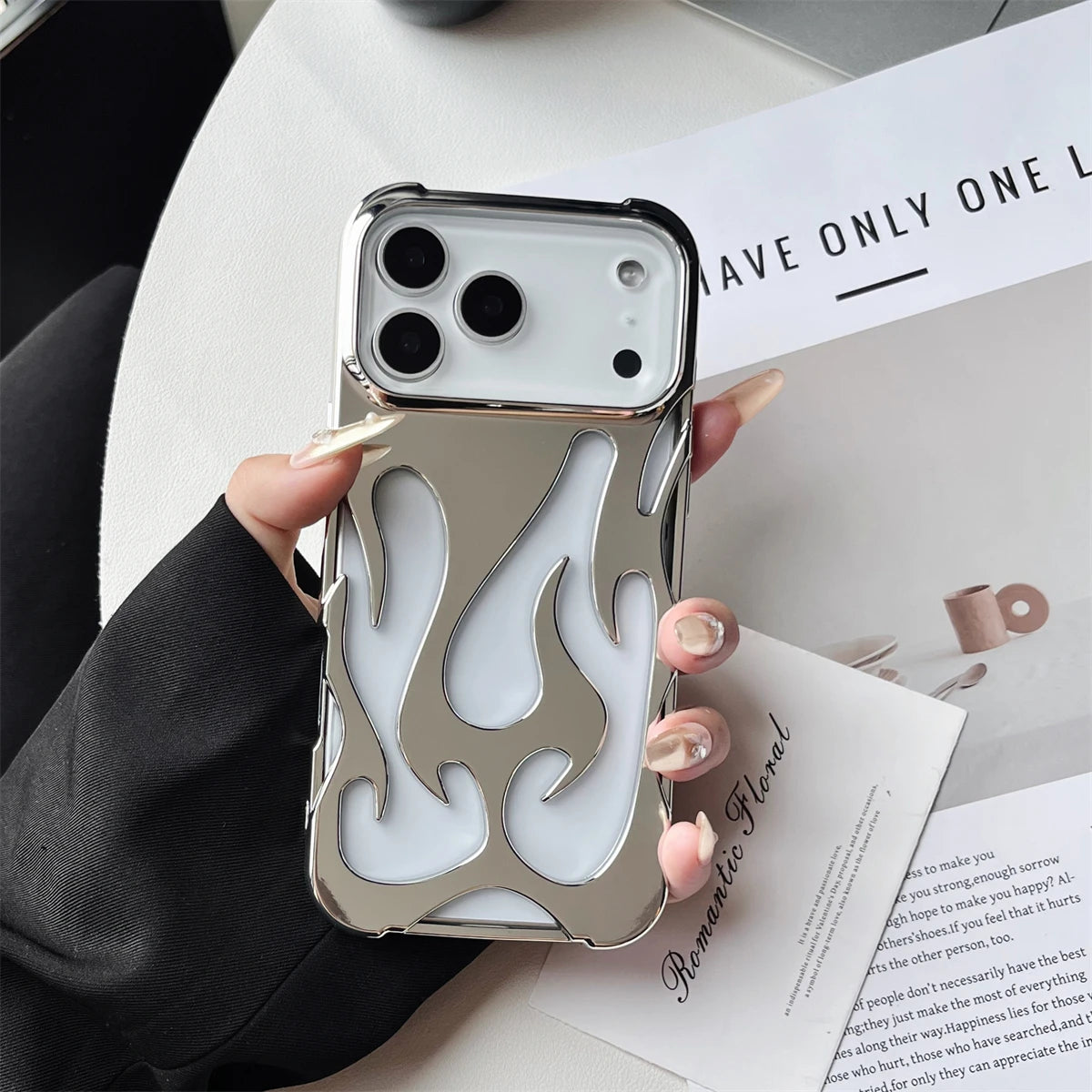For iPhone 17 Pro Max Cases for iPhone 17 Pro Cover Plating Hollow Flame Pattern Silicone Shockproof Phone Case for iPhone17 Air