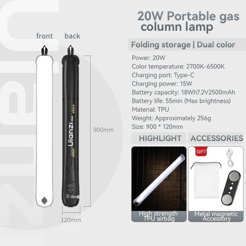 20W Bi-Color Inflatable Tube LED Light Wand Stick Foldable for Photography, Live Streaming & Broadcasting