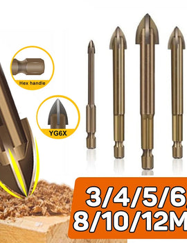 Cross Hex Tile Glass Drill Bits Set Titanium Coated Power Tools Accessories  for Glass Ceramic Concrete Hole Opener