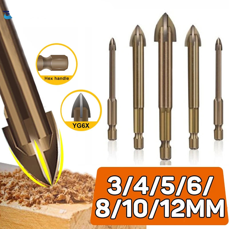 Cross Hex Tile Glass Drill Bits Set Titanium Coated Power Tools Accessories  for Glass Ceramic Concrete Hole Opener
