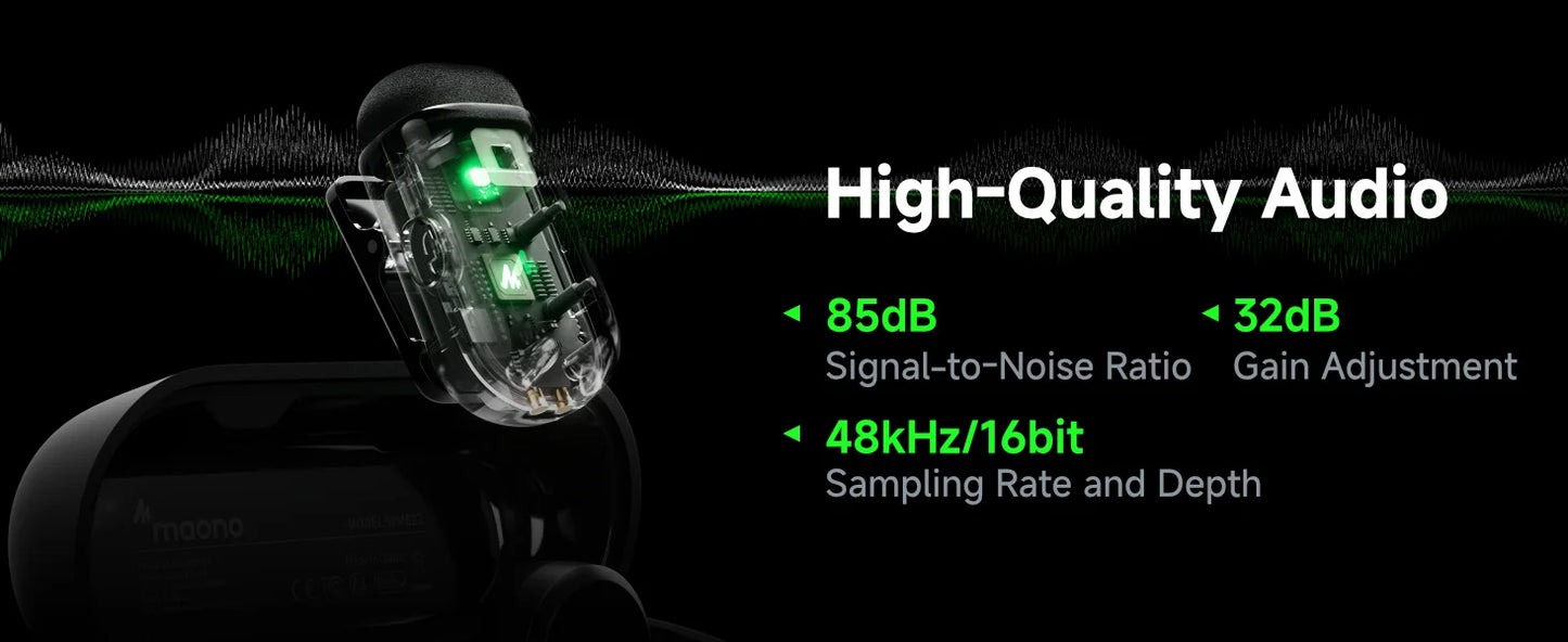 Wireless Lavalier Microphone with AI Noise Cancellation and App Control
