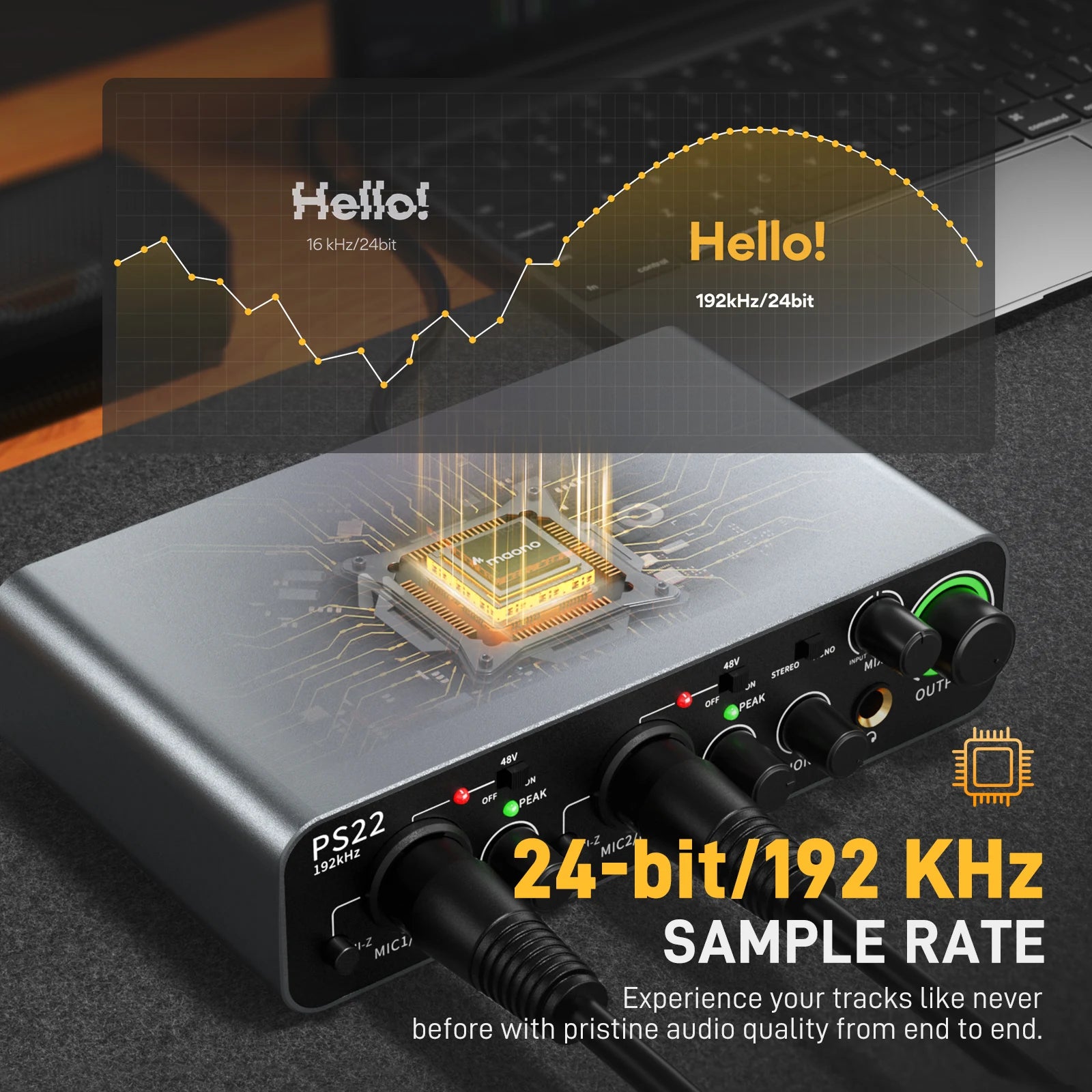 PS22 USB Audio Interface for PC,60dB Pro-Preamp, 24bit 192kHz,Dual USB Interface for PC and Smartphone, Routing Software