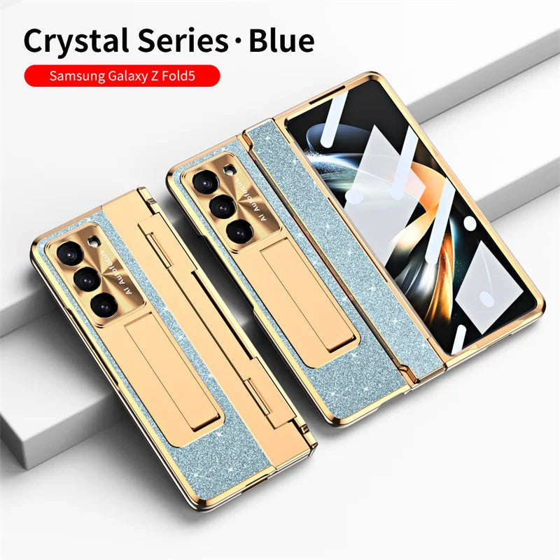 Luxury Flip Leather PC Integrated Phone Case For Samsung Galaxy Z Fold 3 4 5 6 Glitter Series With Holder Phone Protective Case