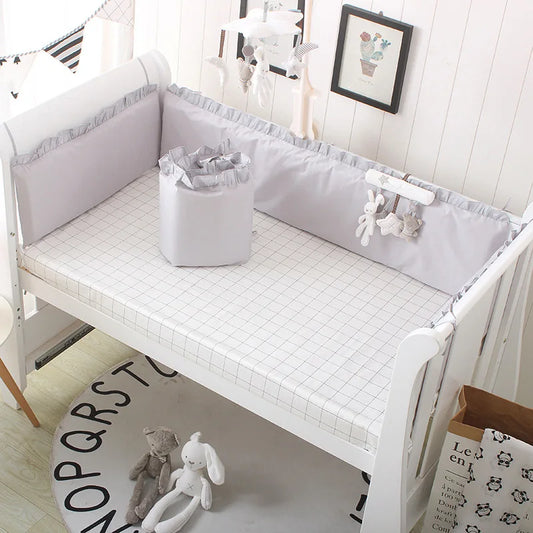 5-Pcs Solid Cotton  Crib Bedding Set – Unisex with 4 Bumpers & Sheet for