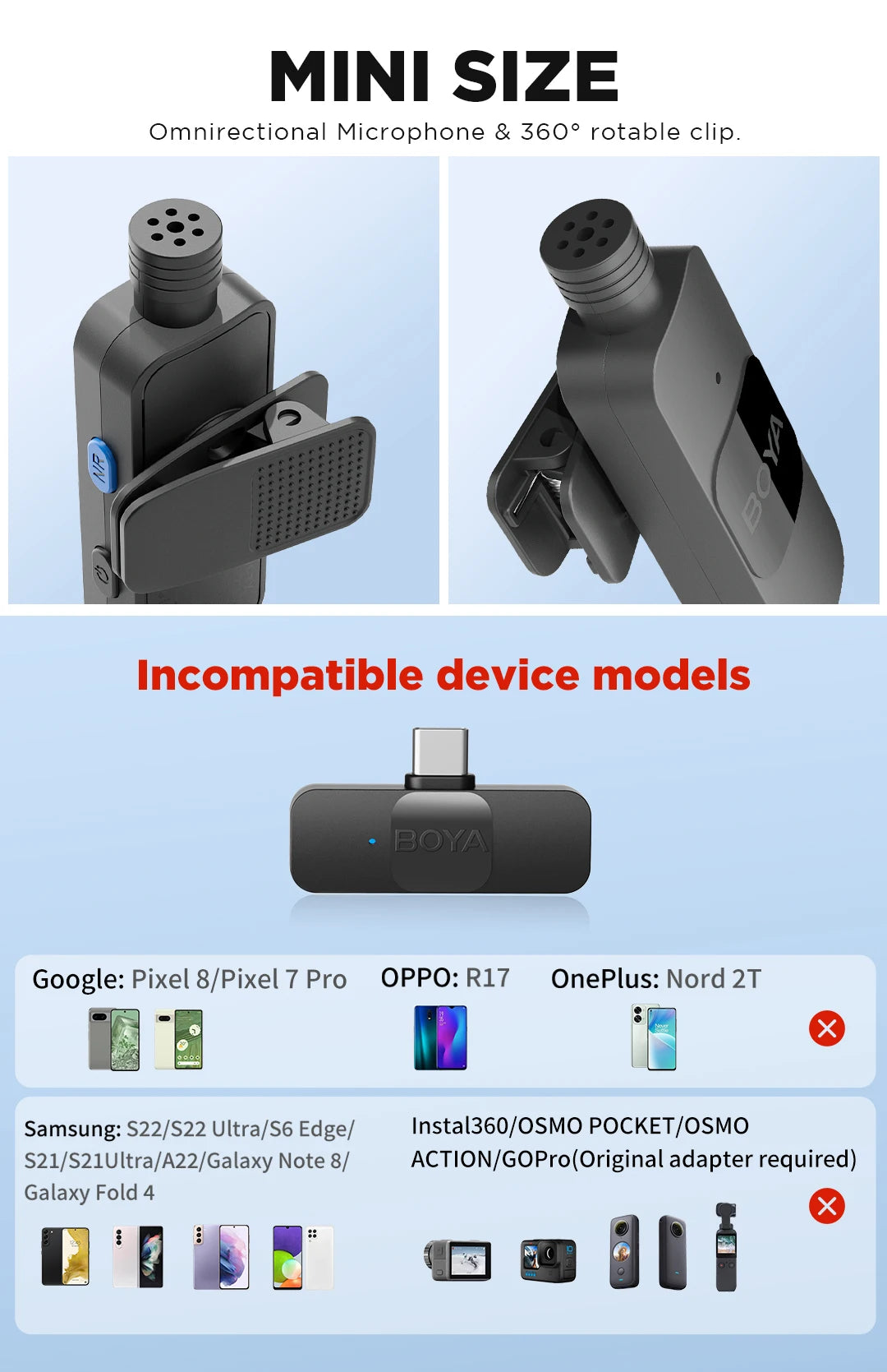 BY-V Wireless Lavalier Microphone for iPhone 15/16 Series Samsung TECNO REDMI Type-c Devices Video Recording Streaming Vlog