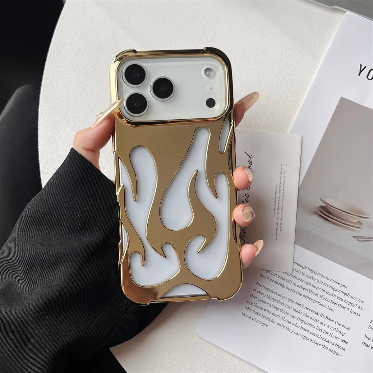 For iPhone 17 Pro Max Cases for iPhone 17 Pro Cover Plating Hollow Flame Pattern Silicone Shockproof Phone Case for iPhone17 Air