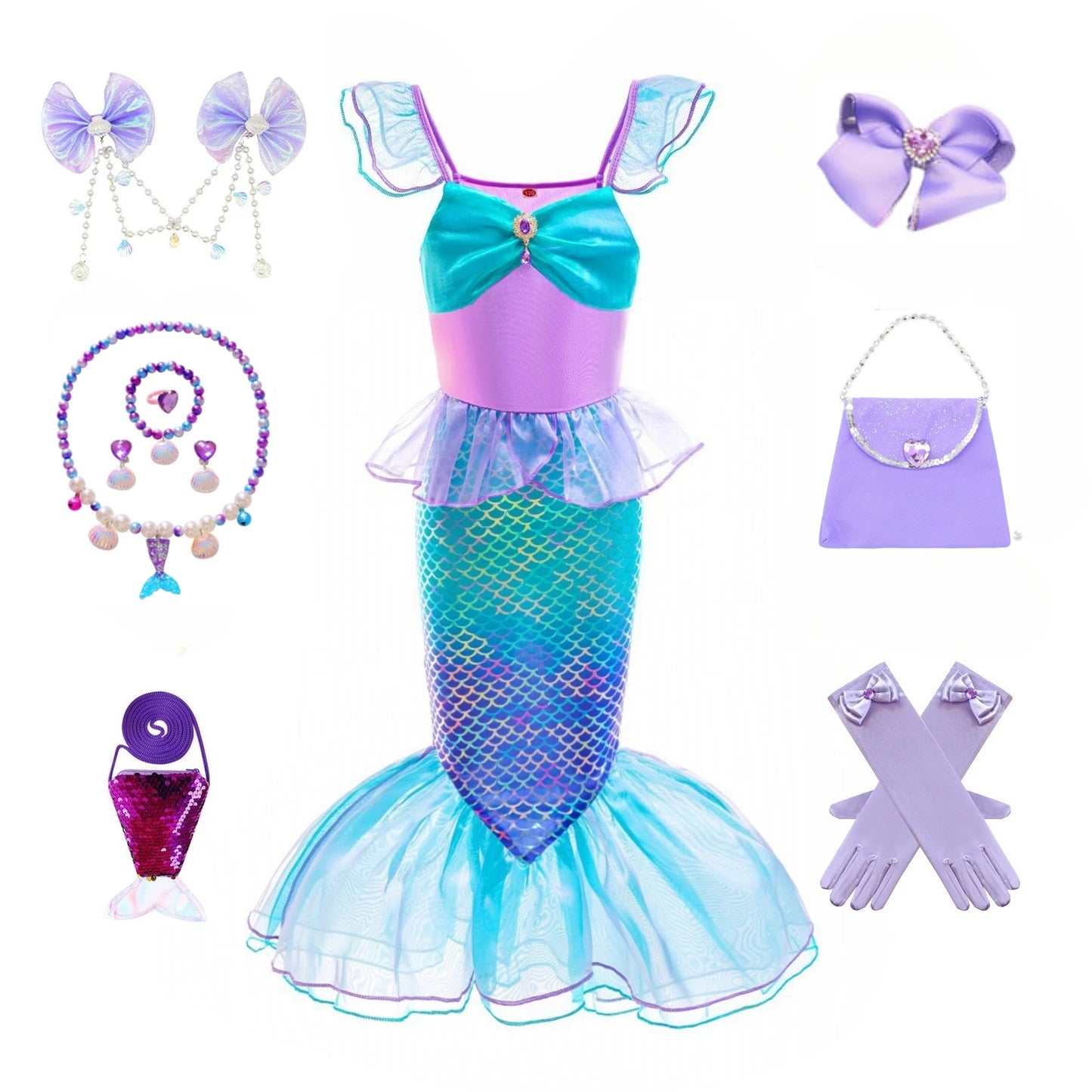 Little Mermaid Costume For Girl Ariel Dress Kids Birthday Halloween Carvinal Party Dresses Cosplay Clothes Children Prom Gown