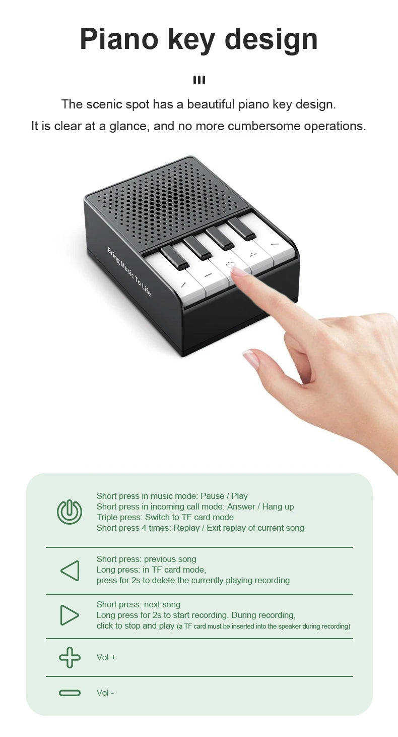 BMTL Piano Wireless Bluetooth Speaker Creative Portable Mini Compact Desktop subwoofer 5W TWS Waterproof Recording Speaker