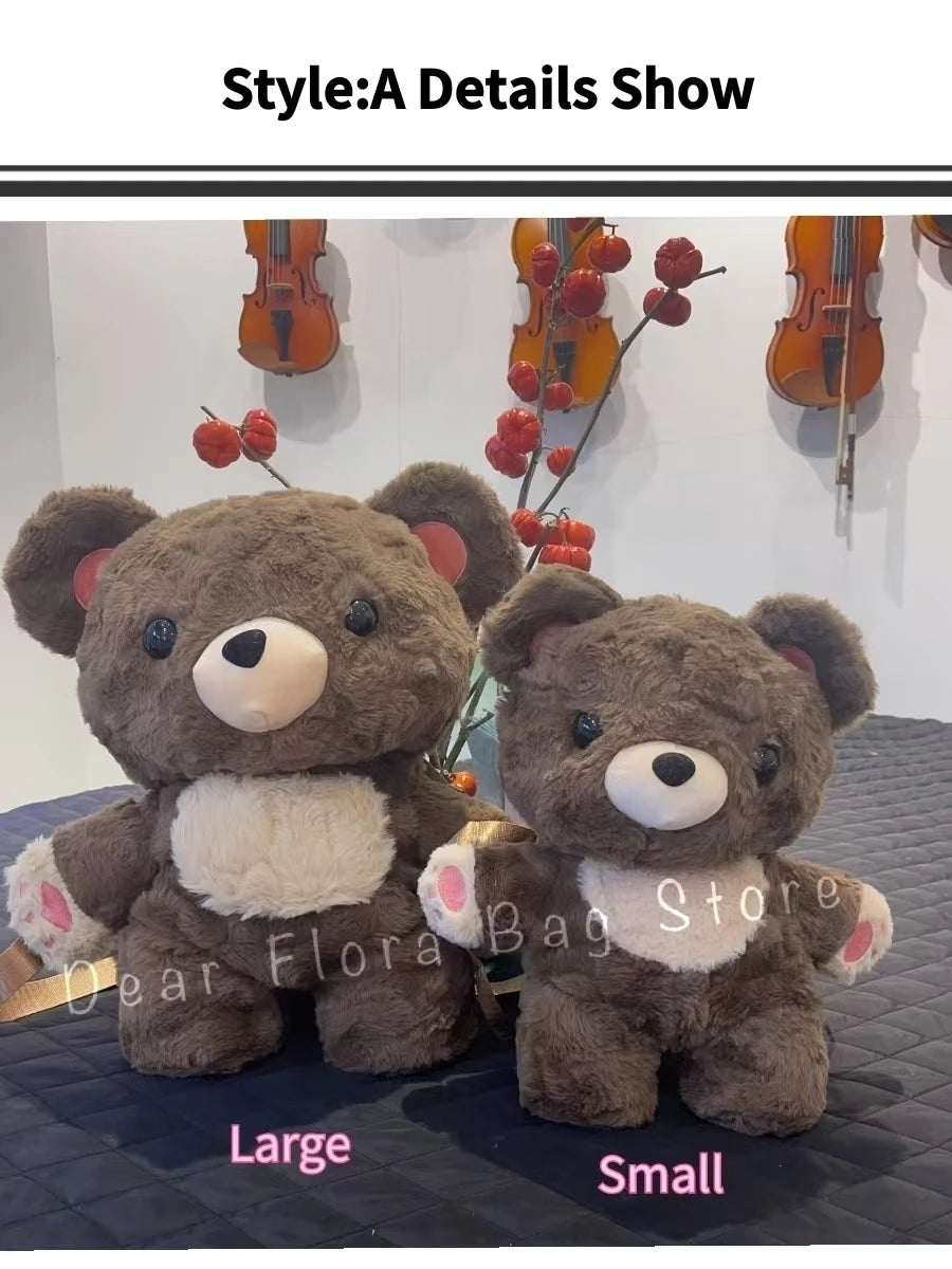 Y2K Cute Brown Bear Plush Backpack Soft Shoulder Bag
