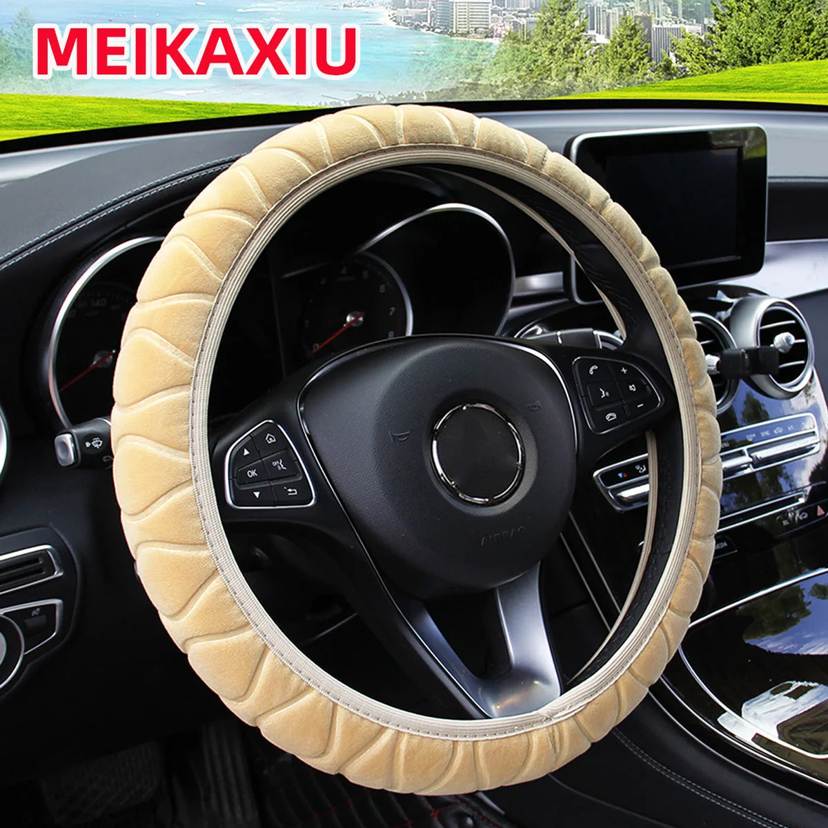 Soft Plush Pressed Flower Car Steering Wheel Cover 37CM 38CM
