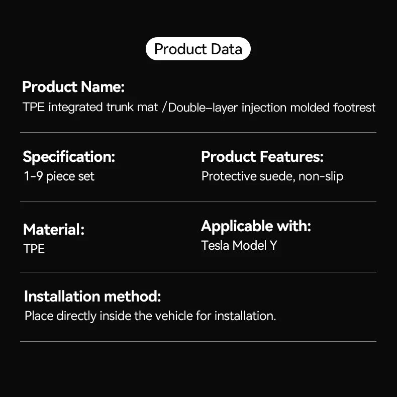 TPE Floor Mats Set with Metal Pedals for Tesla Model Y Juniper Integrated Trunk Liner All Weather Protection