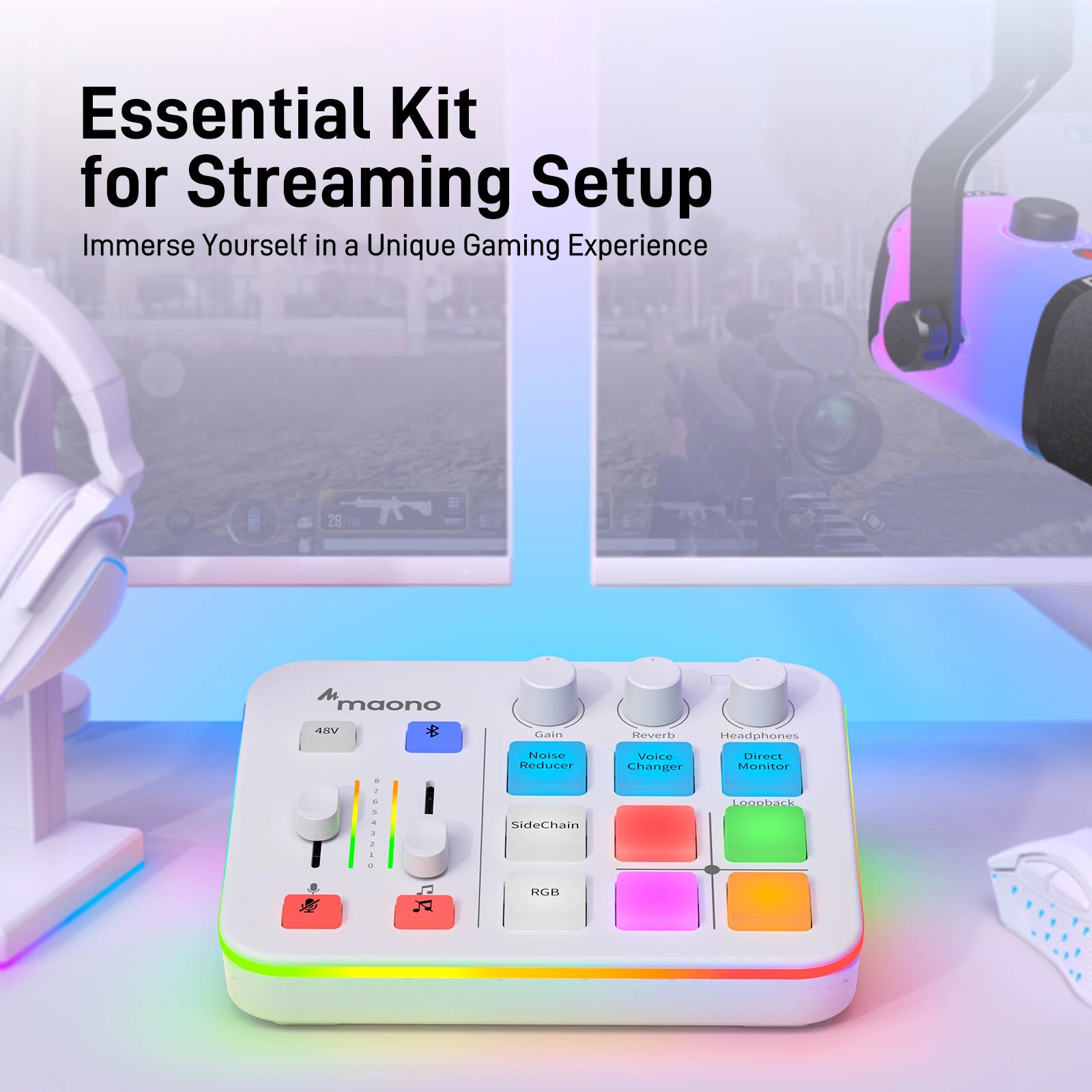 G1 NEO Gaming Audio Mixer,Streaming 4-Channel Custom Sound Effects RGB with XLR Microphone Interface,for GameVoice,Podcast