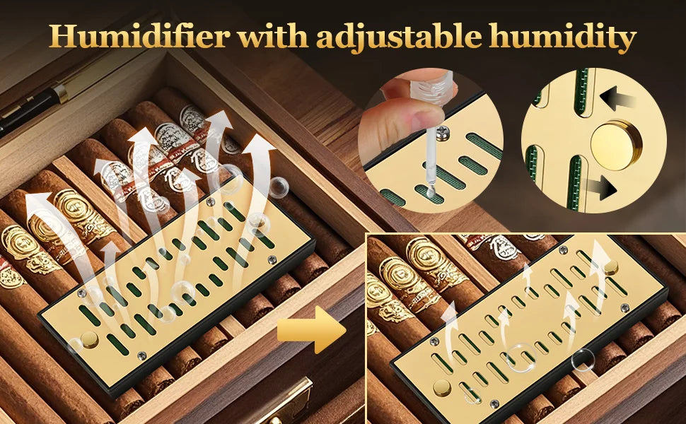 High-end Cigar Humidifier, Rectangular Cigar Humidifier Regulator with Manual Humidity Control Function, Keep Cigars Fresh