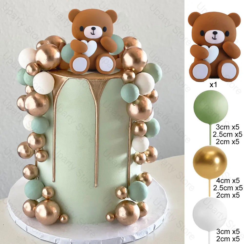 1 Set Pink Bear Cake Toppers Boho Rainbow Nude  Pink Balls Cake Decorations for Birthday Baptism  Shower Party Favor