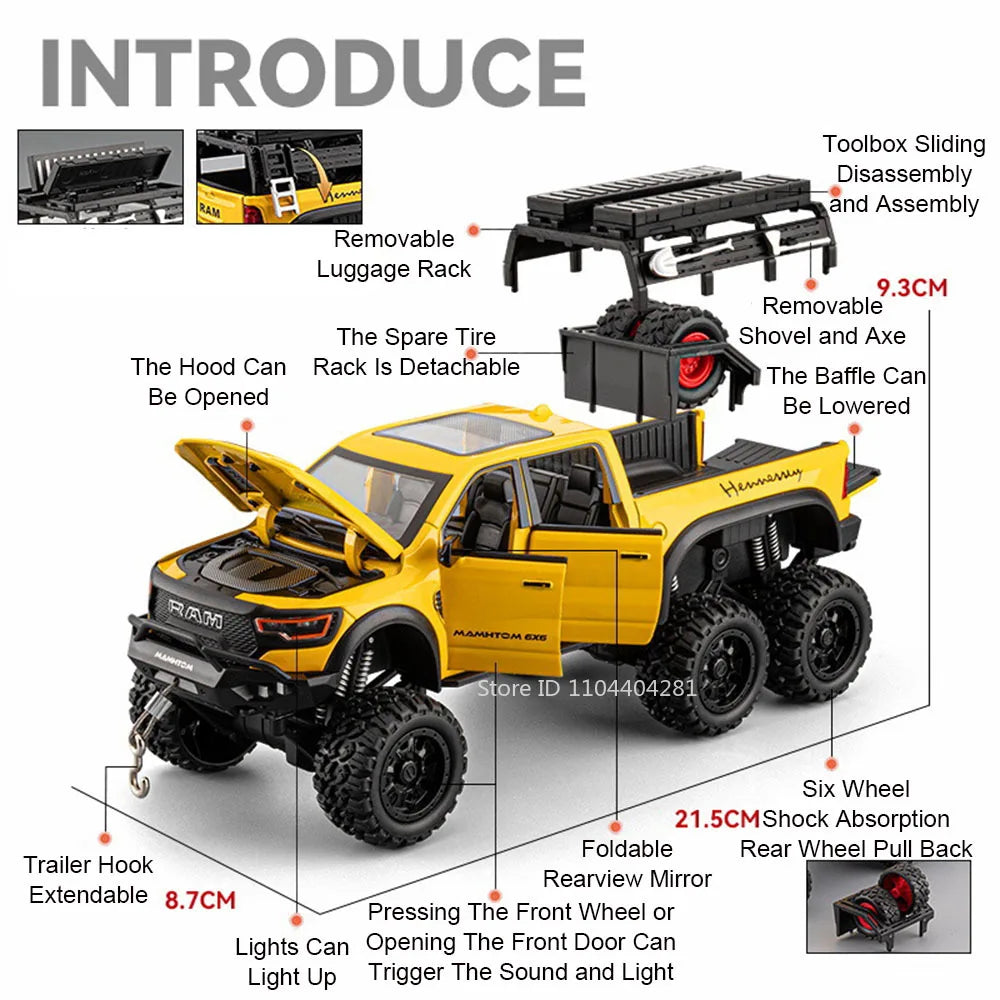 1:24 Mammoth F-150 Raptor Diecast Alloy Model Toy Car Doors Opened Sound Light Pull Back Miniature Vehice Adult Boy Fashion Gift