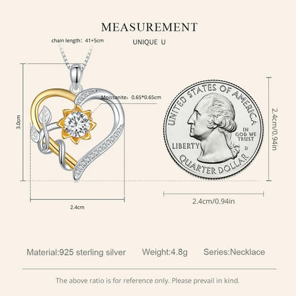 1.0 CT D Moissanite Heart Shape Sunflower Charm Necklace for Women Double Color Yellow Gold 925 Silver Links