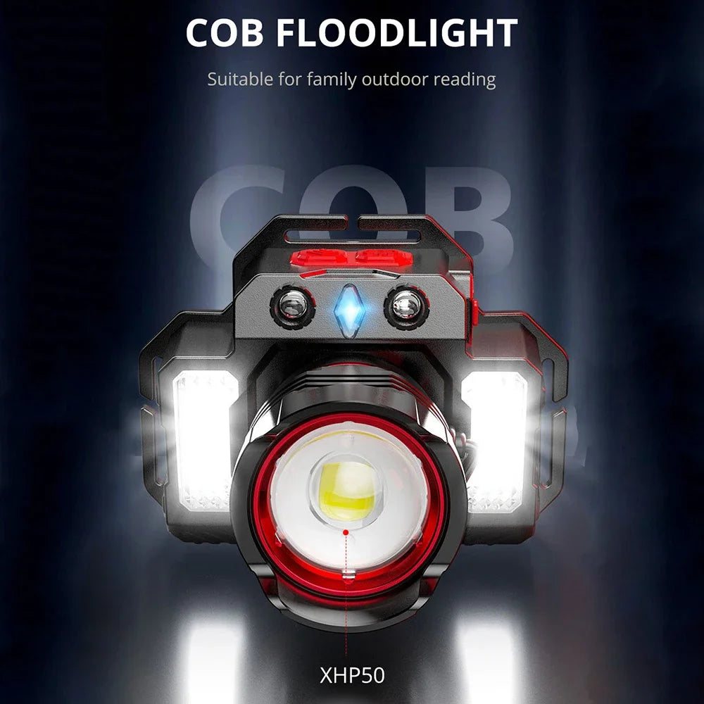 1800LM Rechargeable LED Headlamp with Sensor USB Waterproof Head Torch Camping Fishing Light