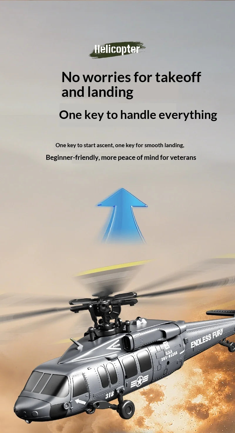 Six Channel Remote Control Military Helicopter With Simulated Stunt Design