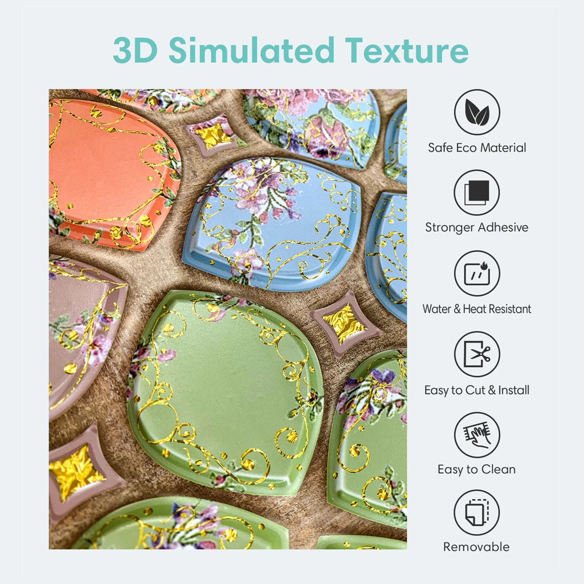 3D Wall Sticker Self-adhesive Boho Wall Panel Peel and Stick Tile Backsplash for Kitchen Bathroom Living Room Waterproof