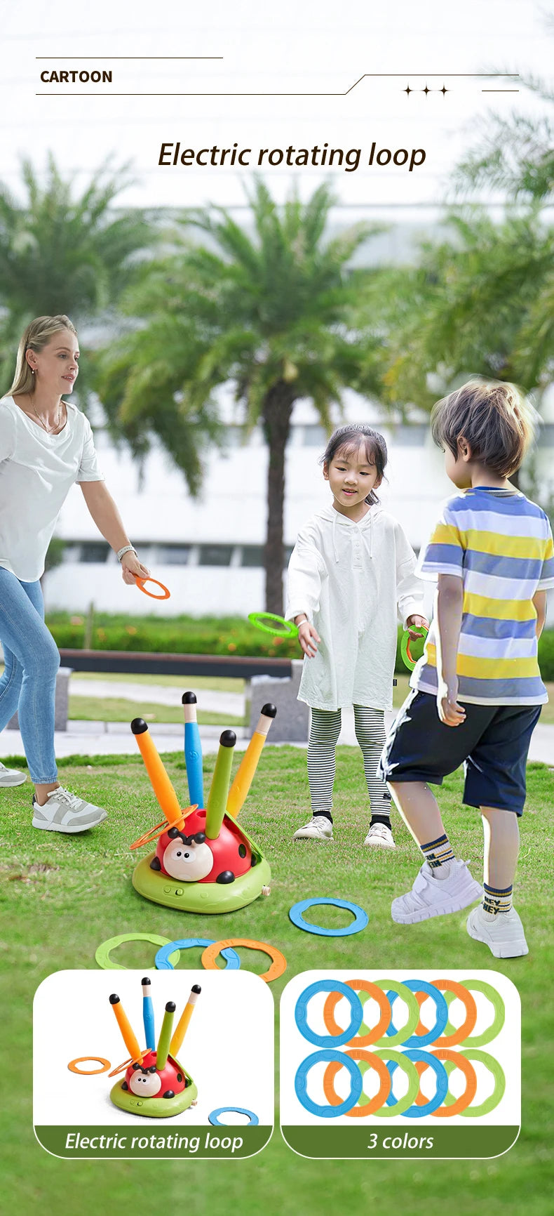 3 in 1 Ladybug Multifunction Exercise Machine Kids Jump Toss Toys Rocket Launcher Rope Sports Game Outdoor Educational Toy Gifts