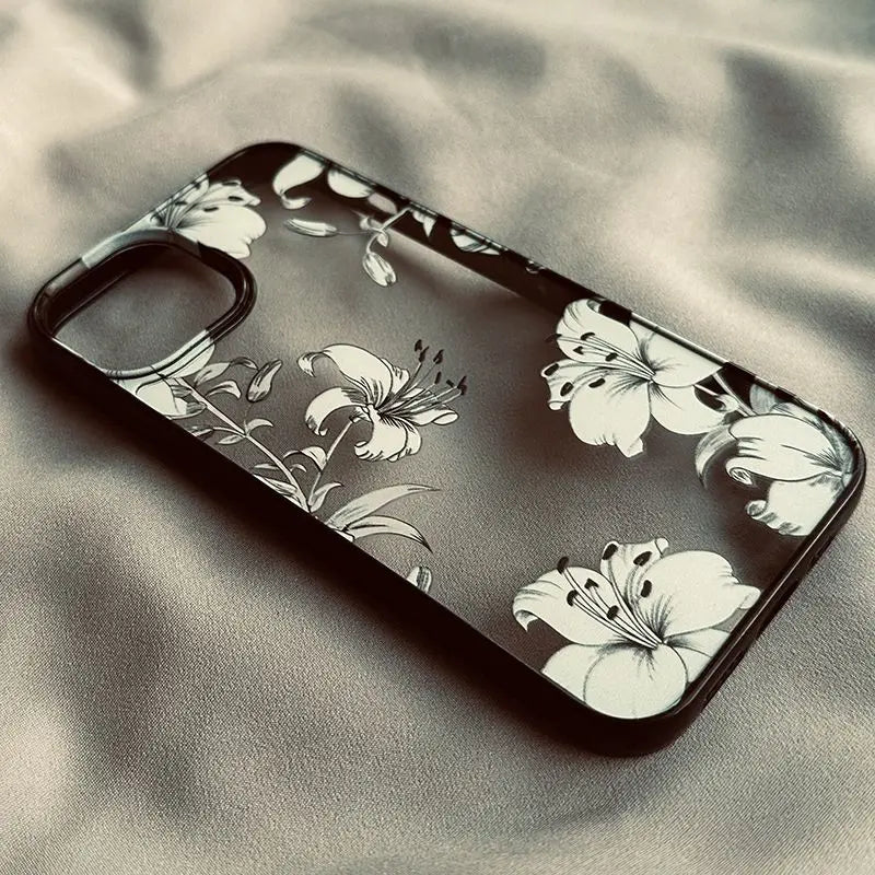 Transparent Lily Flower Floral Case For iPhone 16 15 14 Pro Max 14 Plus Mini Acrylic Clear Funda Cover