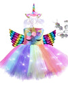 Girl Unicorn Dresses for Girls Tutu Princess Party Dresses with LED Lights Flower Birthday Party Cosplay Costume Girls Clothing