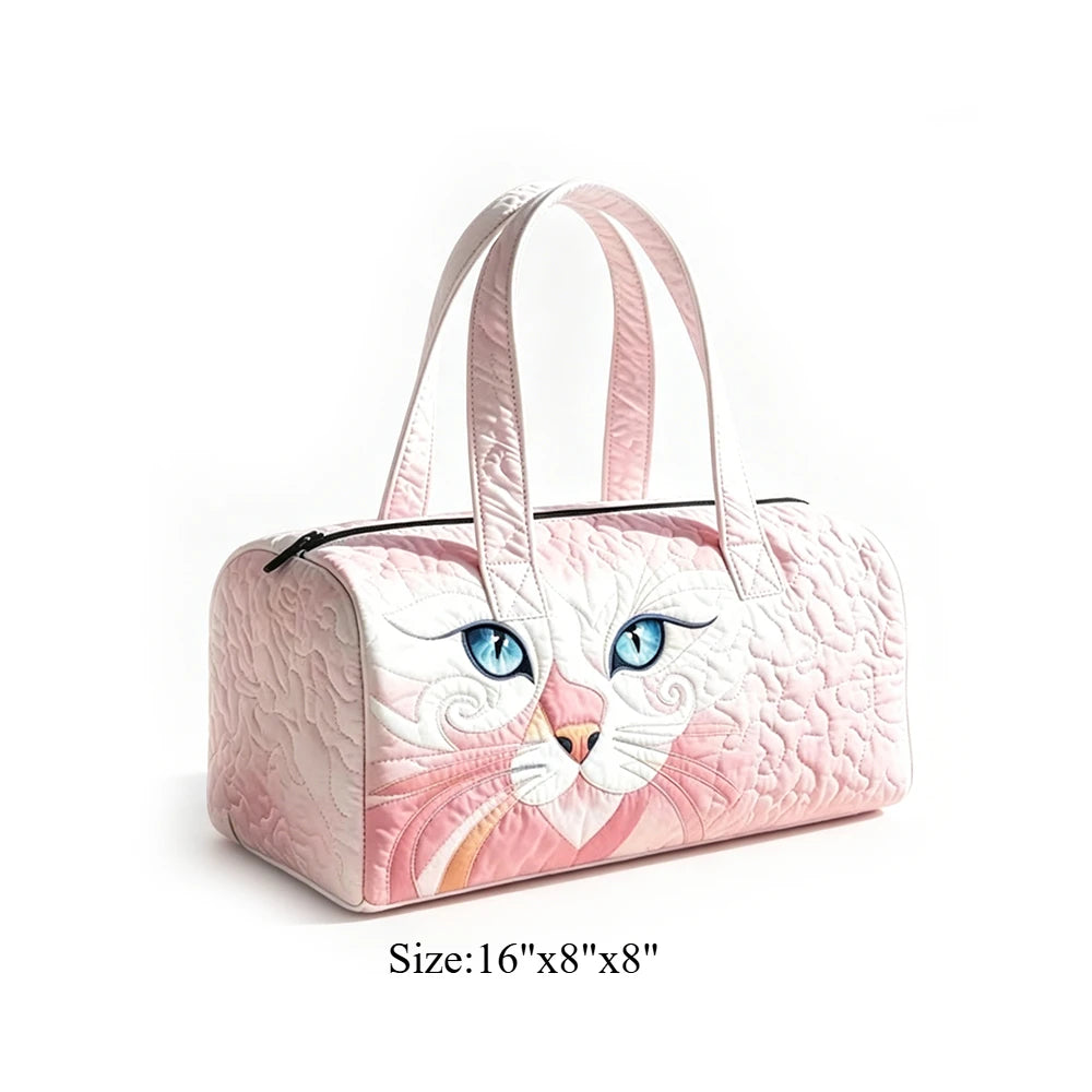 Quilted Duffel Bag Weekender Bag Cute Cat Tropical Floral Print Carry On Luggage Lightweight Bags for Beach Vacation Party Sport