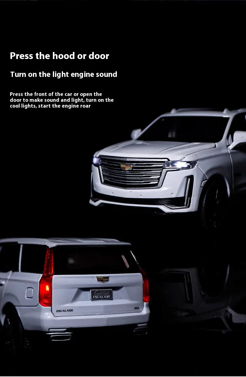 Diecast 1:32 Cadillac Escalade SUV Alloy Model Sound And Light Pull Back Toy Accessories For The Car Birthday Present For Boys