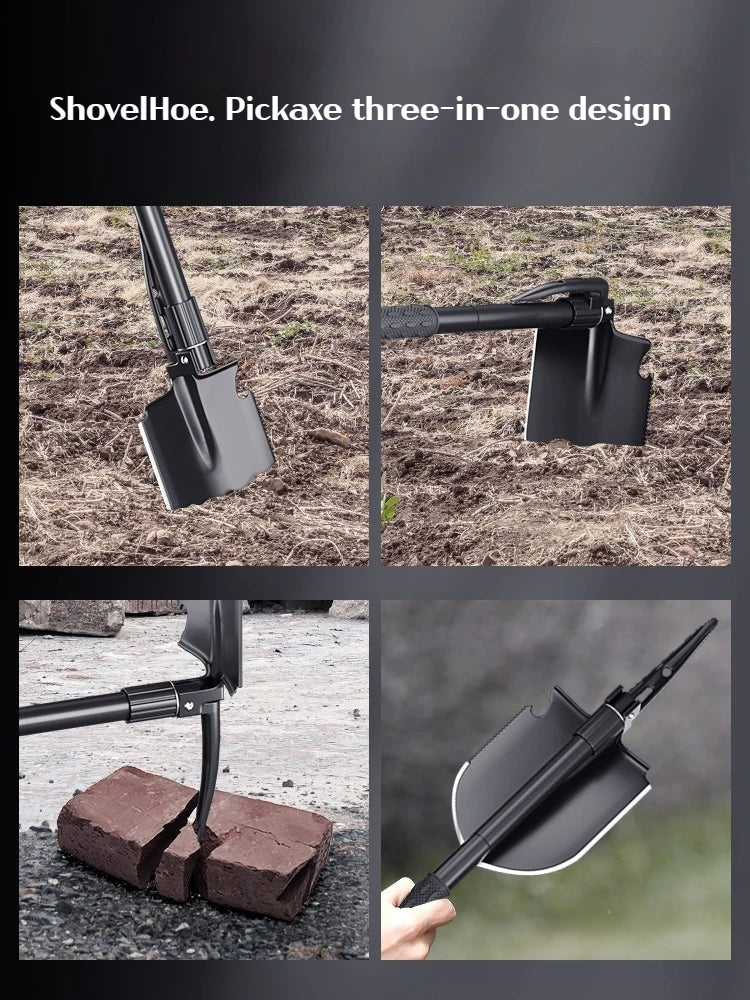 1pc Multifunctional Tactical Folding Shovel Survival Spade Saw Pickaxe Collapsible Engineer Shovel Stainless Steel