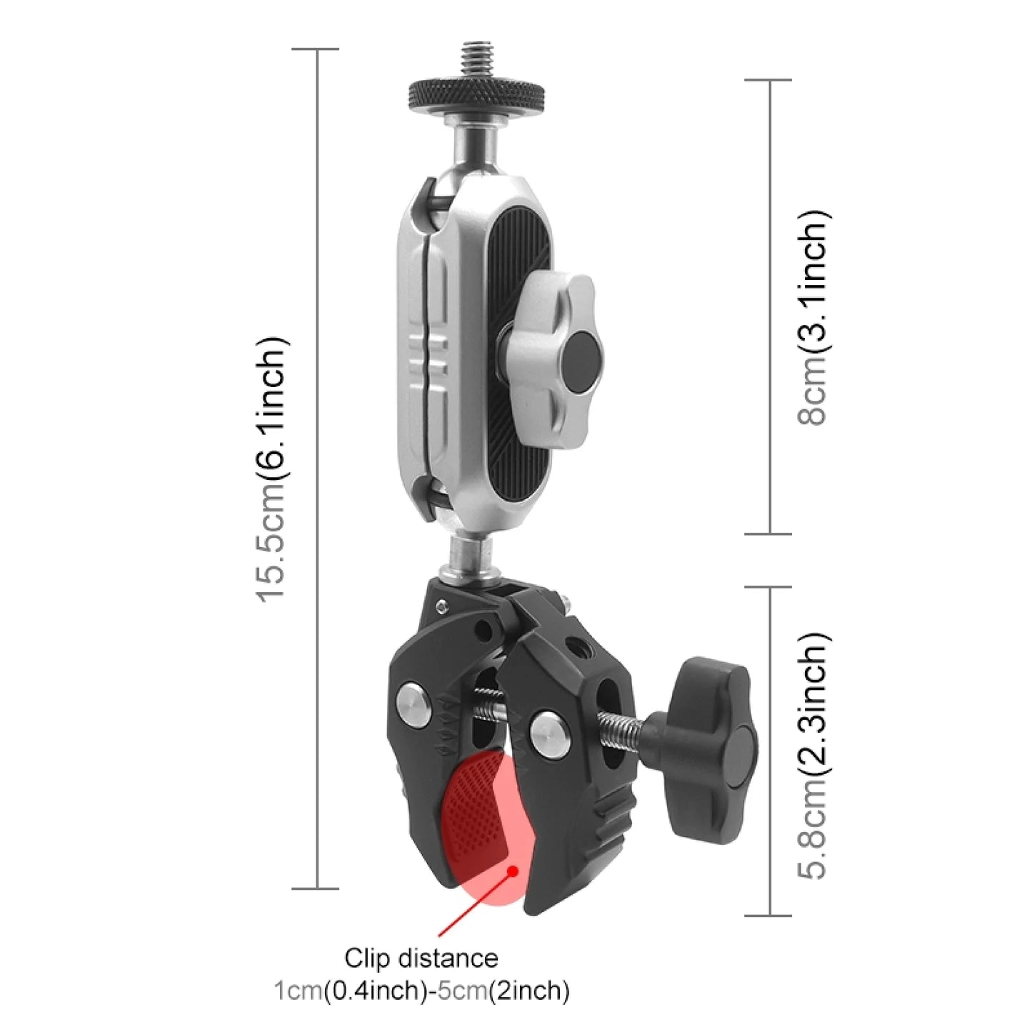 Crab Pliers Clip Arm Mount with Phone Clamp for Phone & Sports Camera with 1/4 inch Screw